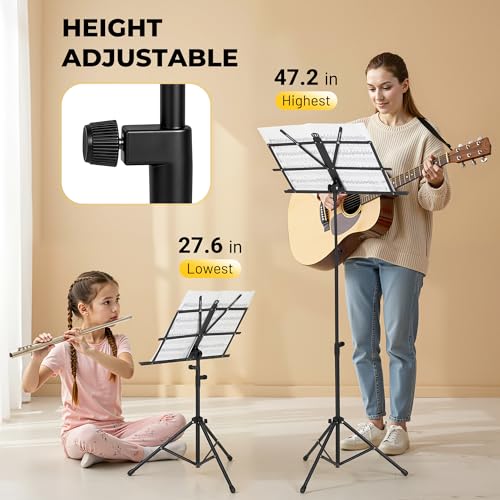 CAHAYA Portable Sheet Music Stand - Dual-Use Desktop/Floor Music Stand Height Adjustable Book Holder Folding with Carrying Bag and Clip for Students Musicians Outdoor Performances - Image 3
