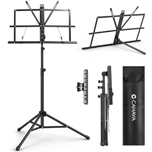 CAHAYA Portable Sheet Music Stand - Dual-Use Desktop/Floor Music Stand Height Adjustable Book Holder Folding with Carrying Bag and Clip for Students Musicians Outdoor Performances - Image 1