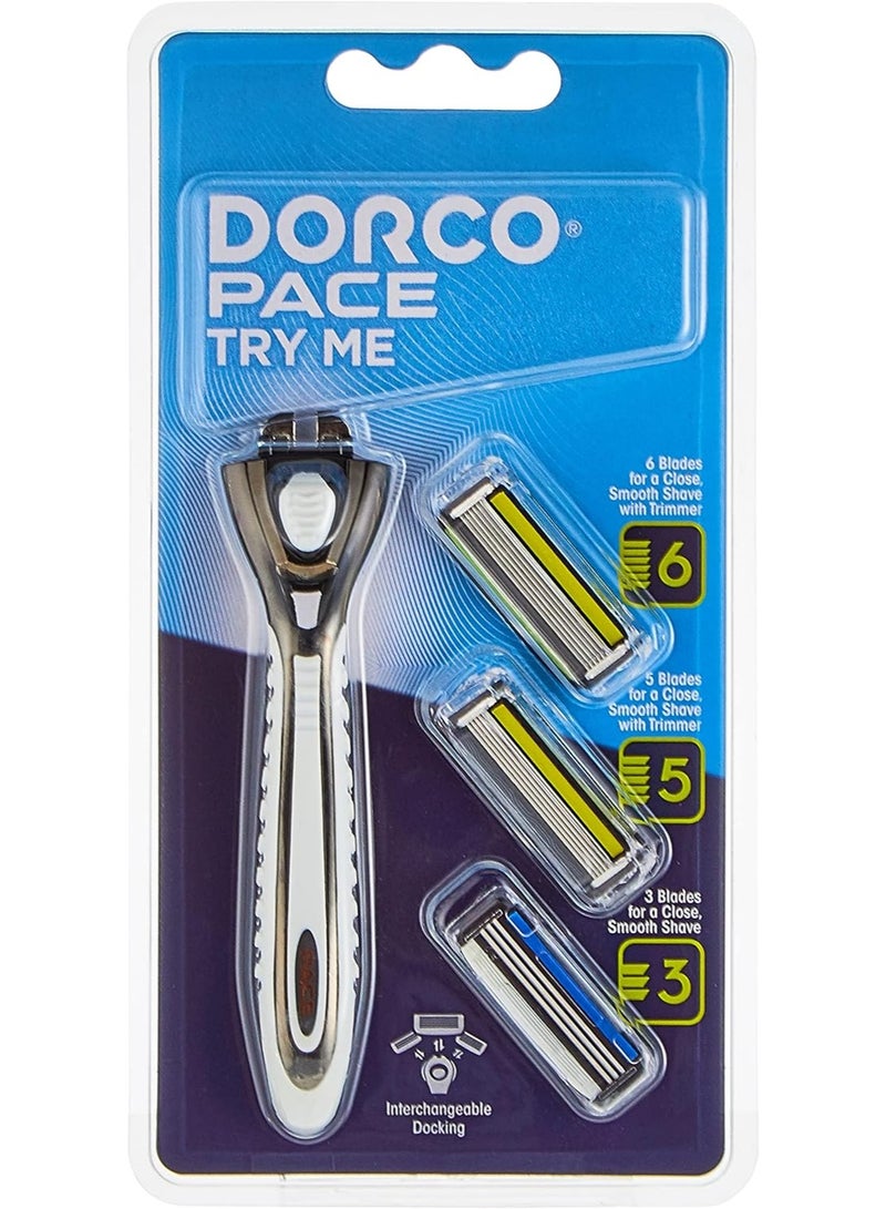 DORCO Pace Try Me Men'S Razor 1 Handle + 3 Cartridges - Image 1