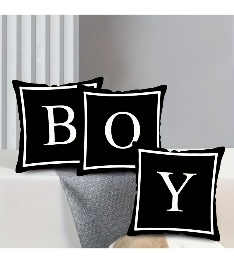 Contemporary Minimalist Letter Pattern Printed Plush Pillow Covers 18x18 Inch - Image 5