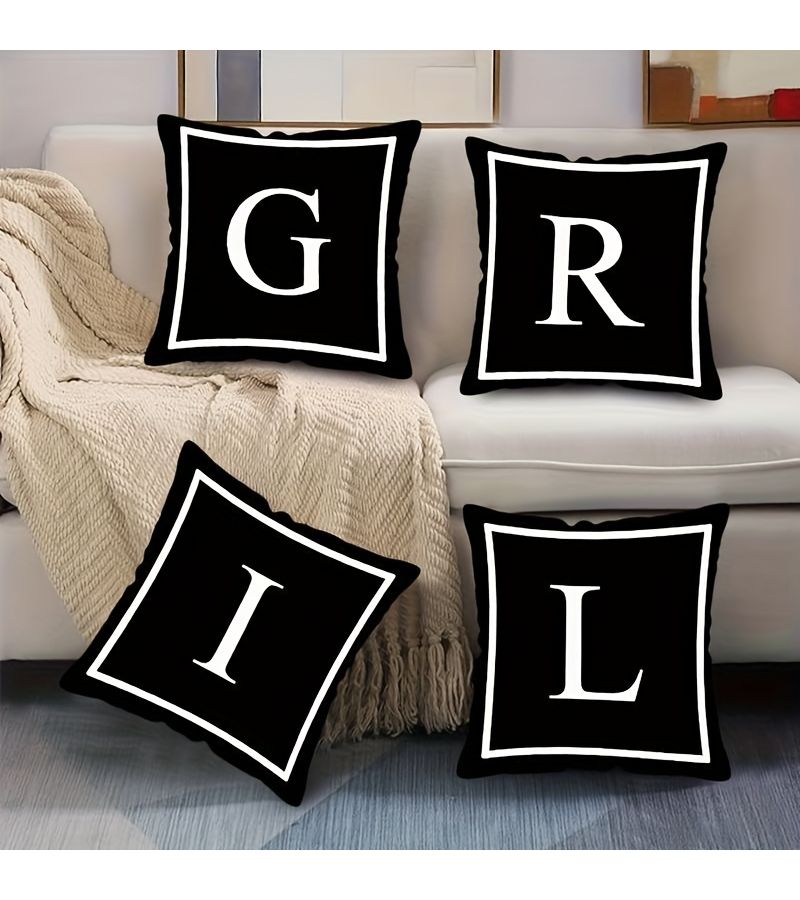 Contemporary Minimalist Letter Pattern Printed Plush Pillow Covers 18x18 Inch - Image 4