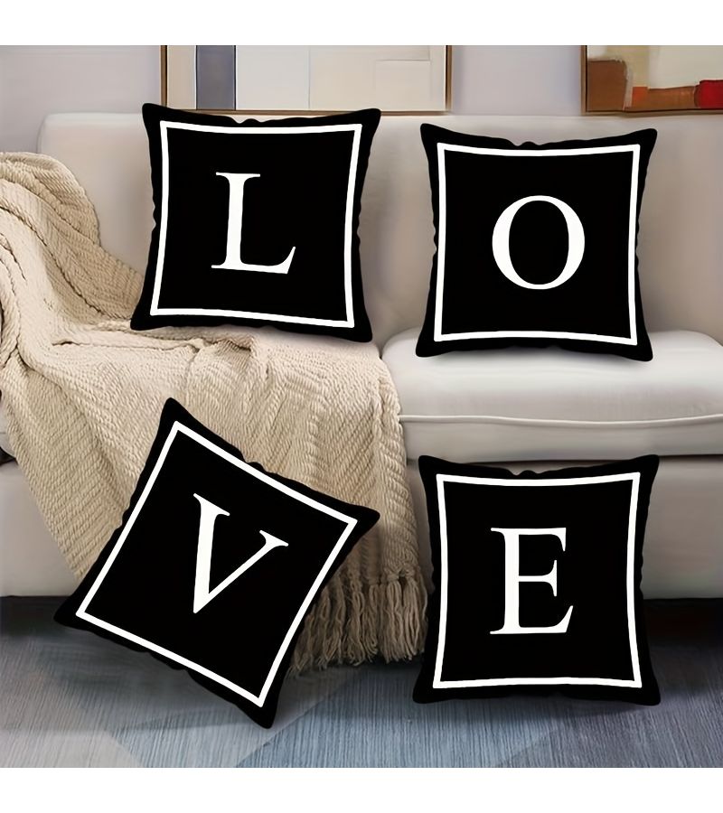 Contemporary Minimalist Letter Pattern Printed Plush Pillow Covers 18x18 Inch - Image 2