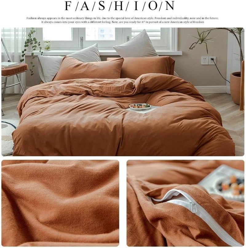 AMWAN Jersey Knit Cotton Duvet Cover Set Solid Pumpkin Color, Luxury Soft Comforter Cover Queen Size 3 Piece Bedding Set 1 Duvet Cover 2 Pillowcases Full Set - Image 2