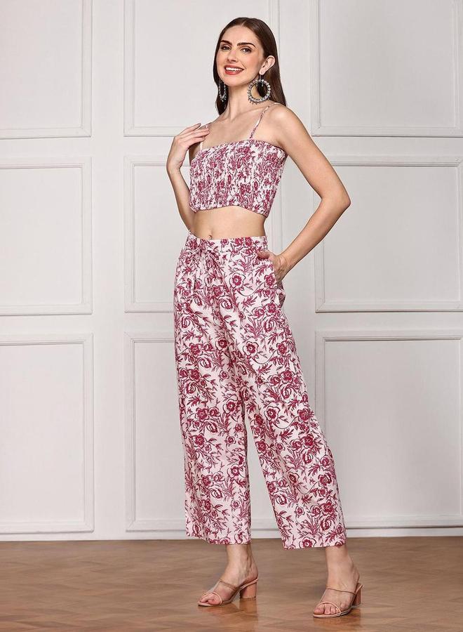 آي شين طقم نسائي من إيشين بلوزة قصيرة مطبوعة بالزهور مع بنطلون وبلوزة طويلة - Image 4