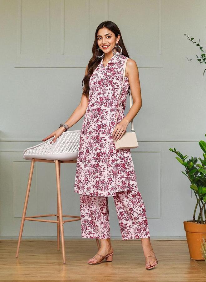 آي شين طقم نسائي من إيشين بلوزة قصيرة مطبوعة بالزهور مع بنطلون وبلوزة طويلة - Image 1