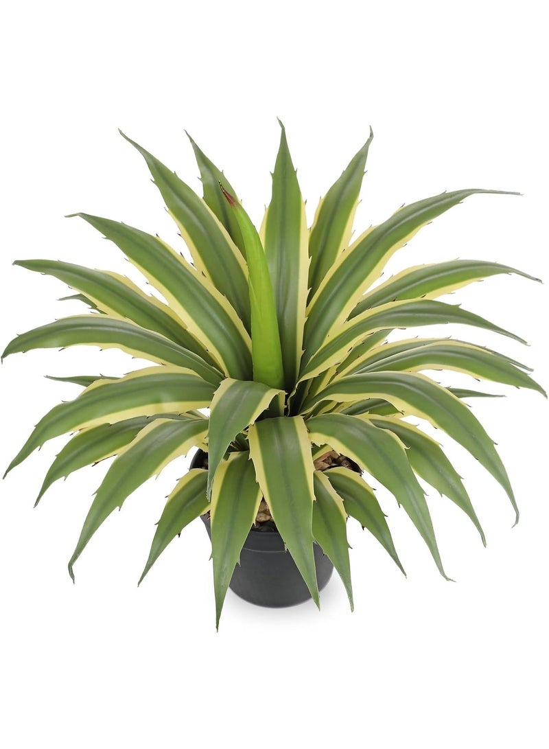 LATIFA Large Artificial Agave Plant, 16.9" Tall Faux Succulent in Black Pot with Real Stone Pebbles - Image 1