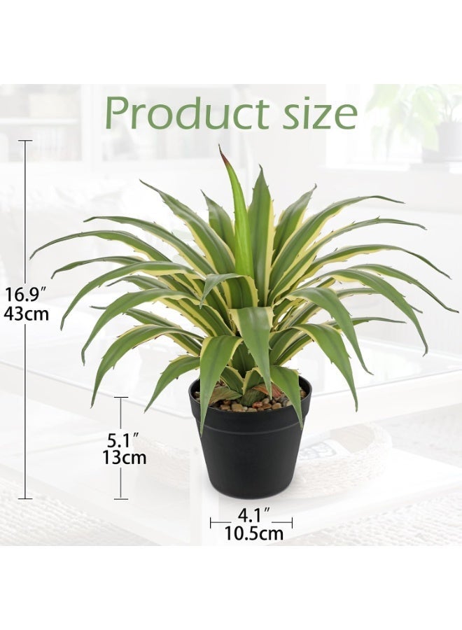 LATIFA Large Artificial Agave Plant, 16.9" Tall Faux Succulent in Black Pot with Real Stone Pebbles - Image 3