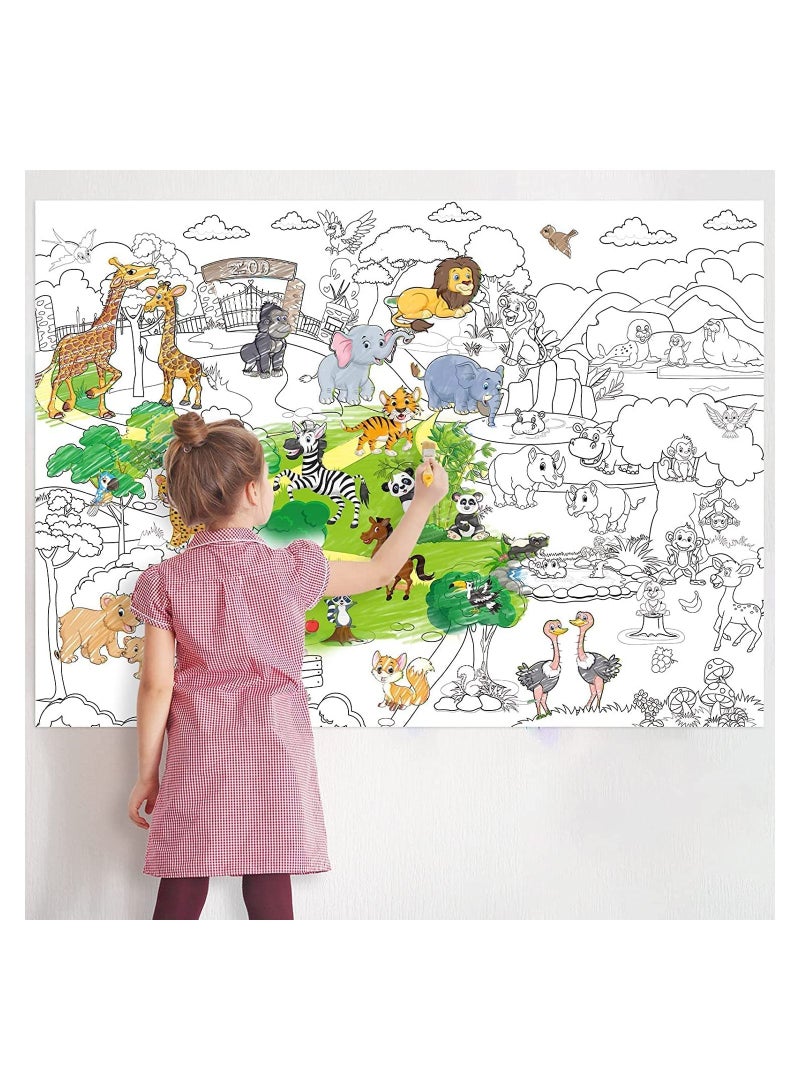 Poster for coloring, printed black and white, zoo animal drawings, size 98 cm by 70 cm, printed up to date, Egypt 01222143812 - Image 1