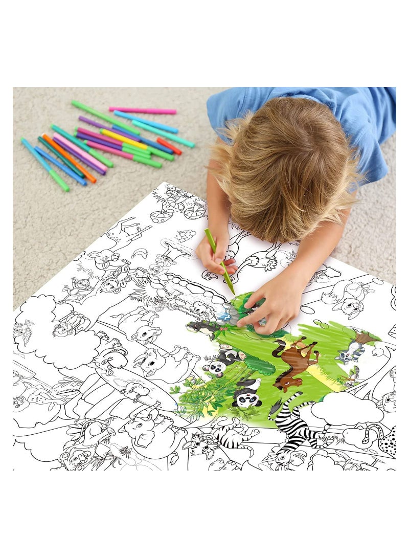 Poster for coloring, printed black and white, zoo animal drawings, size 98 cm by 70 cm, printed up to date, Egypt 01222143812