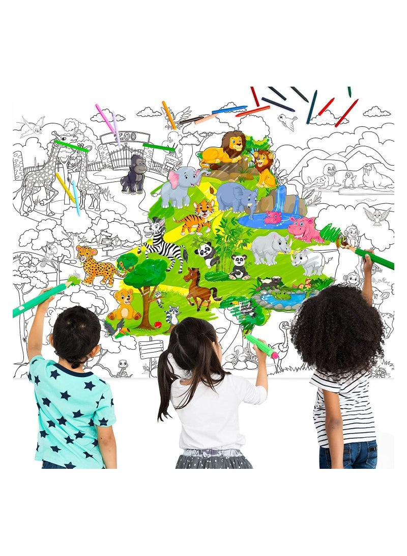 Poster for coloring, printed black and white, zoo animal drawings, size 98 cm by 70 cm, printed up to date, Egypt 01222143812 - Image 3