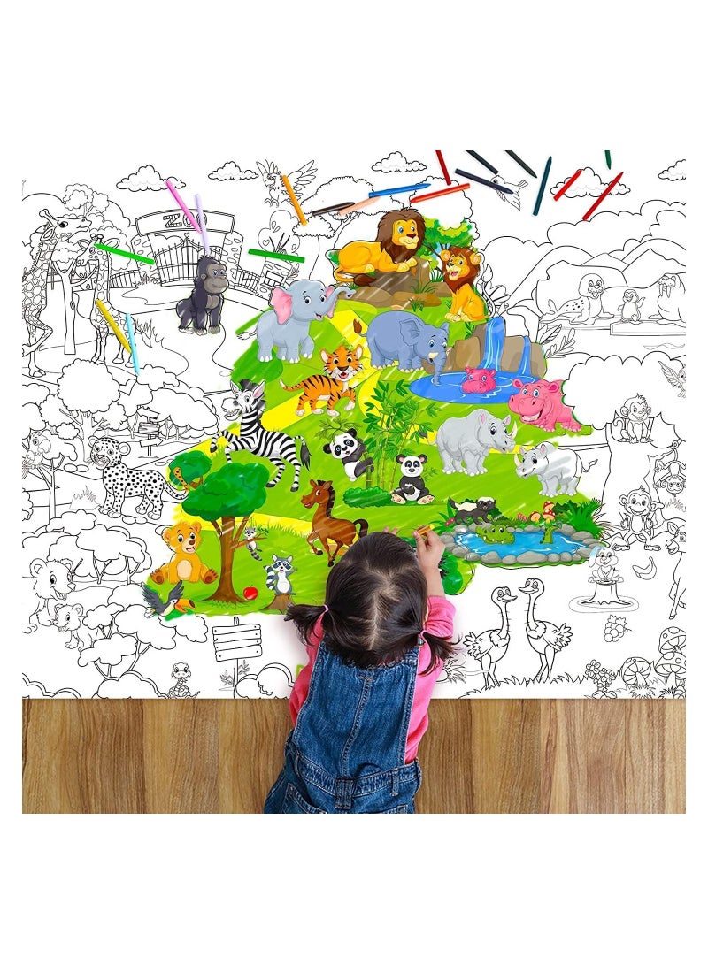 Poster for coloring, printed black and white, zoo animal drawings, size 98 cm by 70 cm, printed up to date, Egypt 01222143812 - Image 2