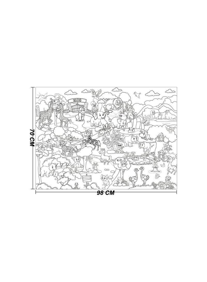 Poster for coloring, printed black and white, zoo animal drawings, size 98 cm by 70 cm, printed up to date, Egypt 01222143812 - Image 4