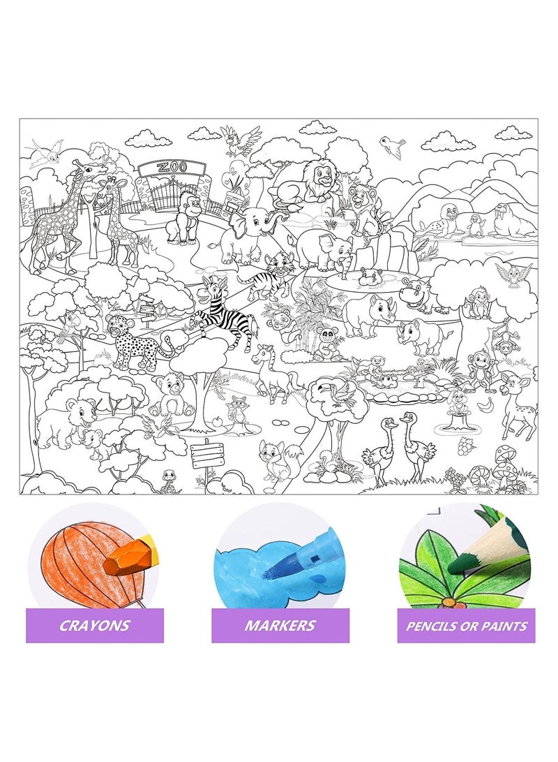 Poster for coloring, printed black and white, zoo animal drawings, size 98 cm by 70 cm, printed up to date, Egypt 01222143812 - Image 5