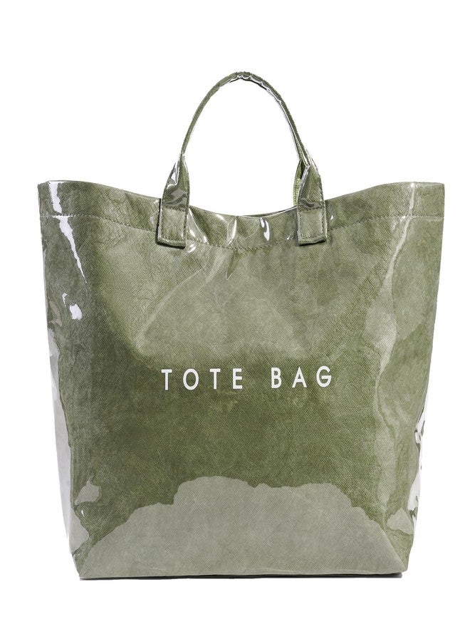 Lushandy PVC Tote Bag Women's Letters Print Tote Bag Large Kraft Paper Tote Bag Carry All Bag Top Handle Clear Hobo Handbag - Image 1