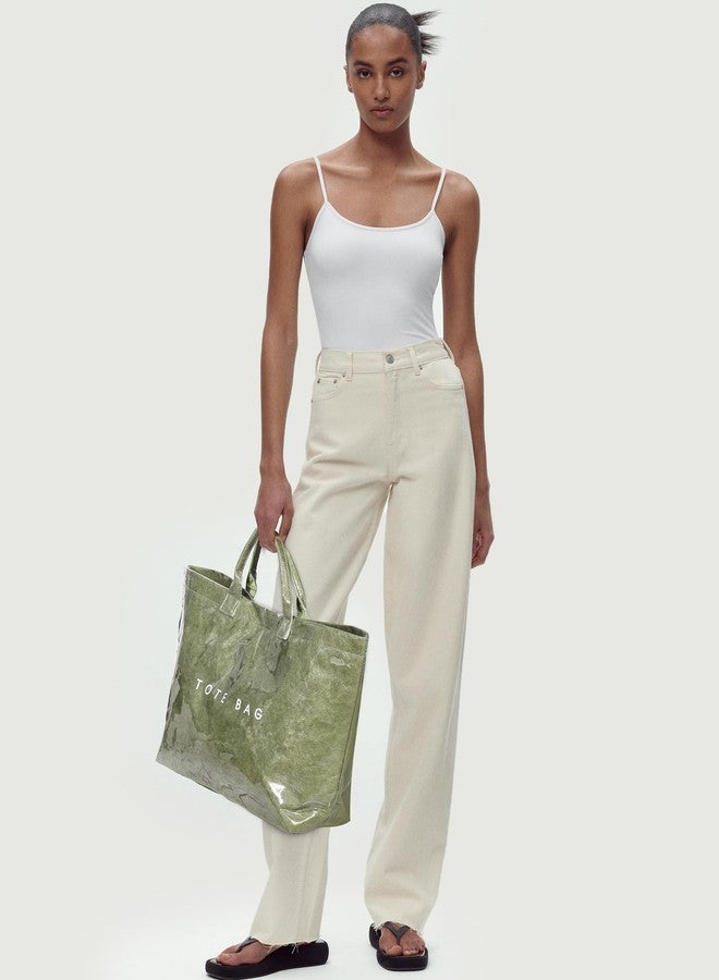 Lushandy PVC Tote Bag Women's Letters Print Tote Bag Large Kraft Paper Tote Bag Carry All Bag Top Handle Clear Hobo Handbag - Image 3