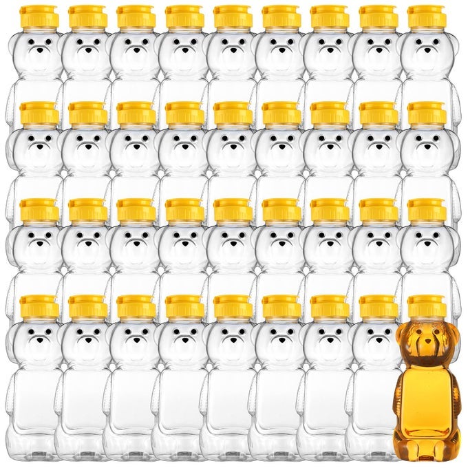 36 PCS HONEY BEAR BOTTLEPLASTIC HONEY SQUEEZE BOTTLEHONEYBEAR SQUEEZE JARSCUTE EMPTY CONTAINER WITH YELLOW FLIP LID FOR SYRUP SAUCEJUICE STORING AND DISPENSING TRANSPARENT350 ML 12 OZ