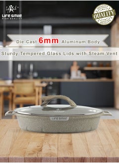 Life Smile Shallow Fish Frying Pan With lid , Granite Coating Non Stick Oval Frying pan - Fish Pan  - Image 2