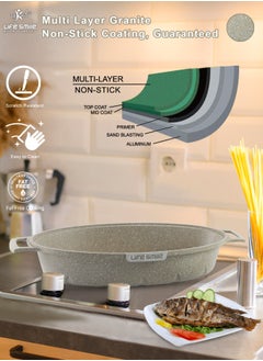 Life Smile Shallow Fish Frying Pan With lid , Granite Coating Non Stick Oval Frying pan - Fish Pan  - Image 5