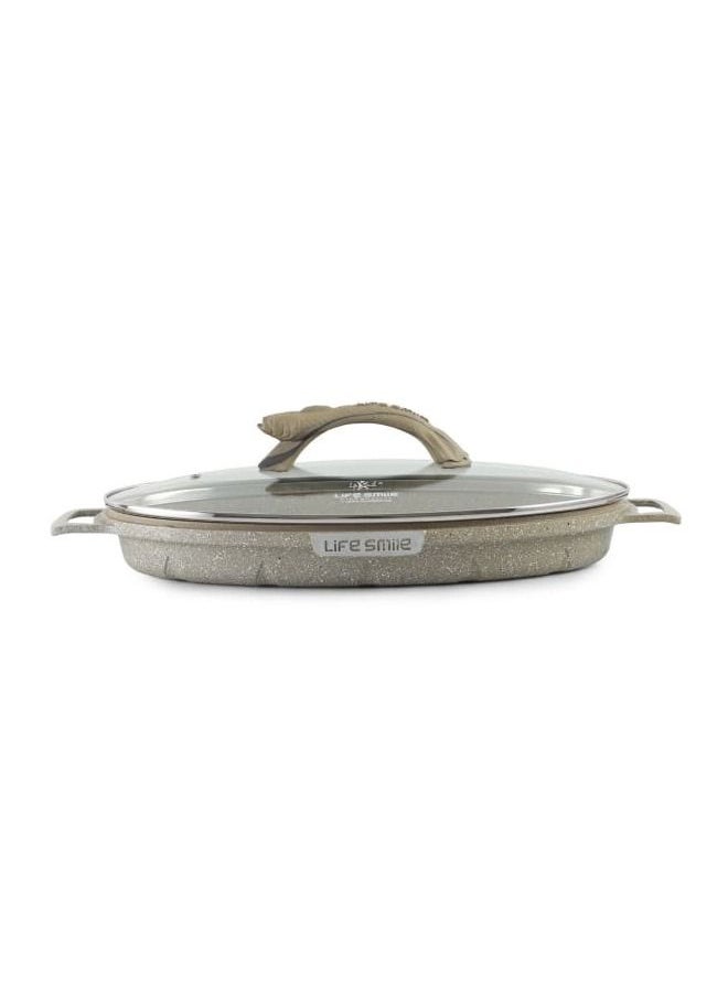 Life Smile Shallow Fish Frying Pan With lid , Granite Coating Non Stick Oval Frying pan - Fish Pan  - Image 1