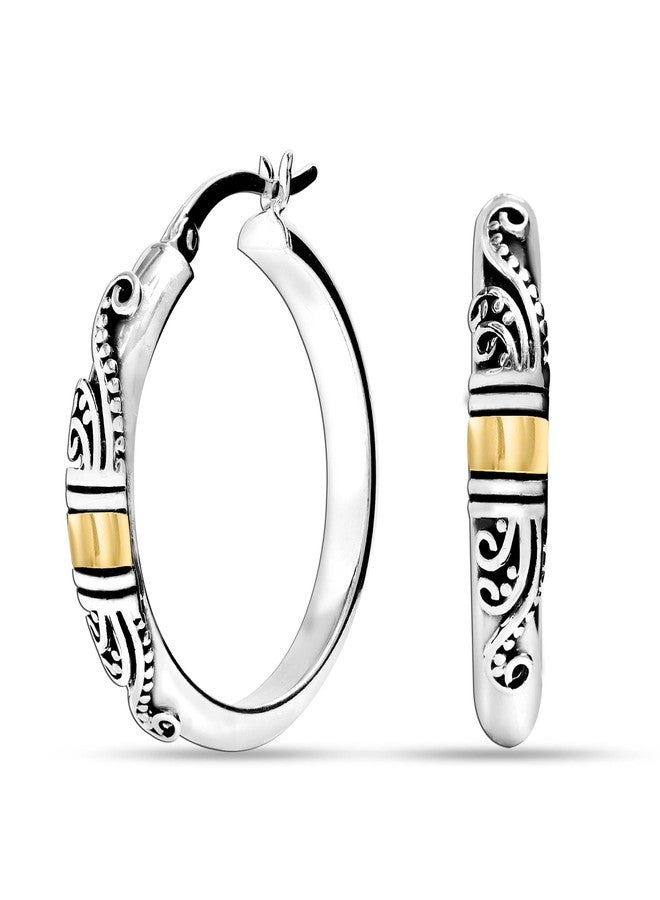 LeCalla 925 Sterling Silver Bali-Style Hoop Earrings Lightweight Click-Top Italian Antique Earring Hoops for Women, Small, Sterling Silver, No Gemstone - Image 1