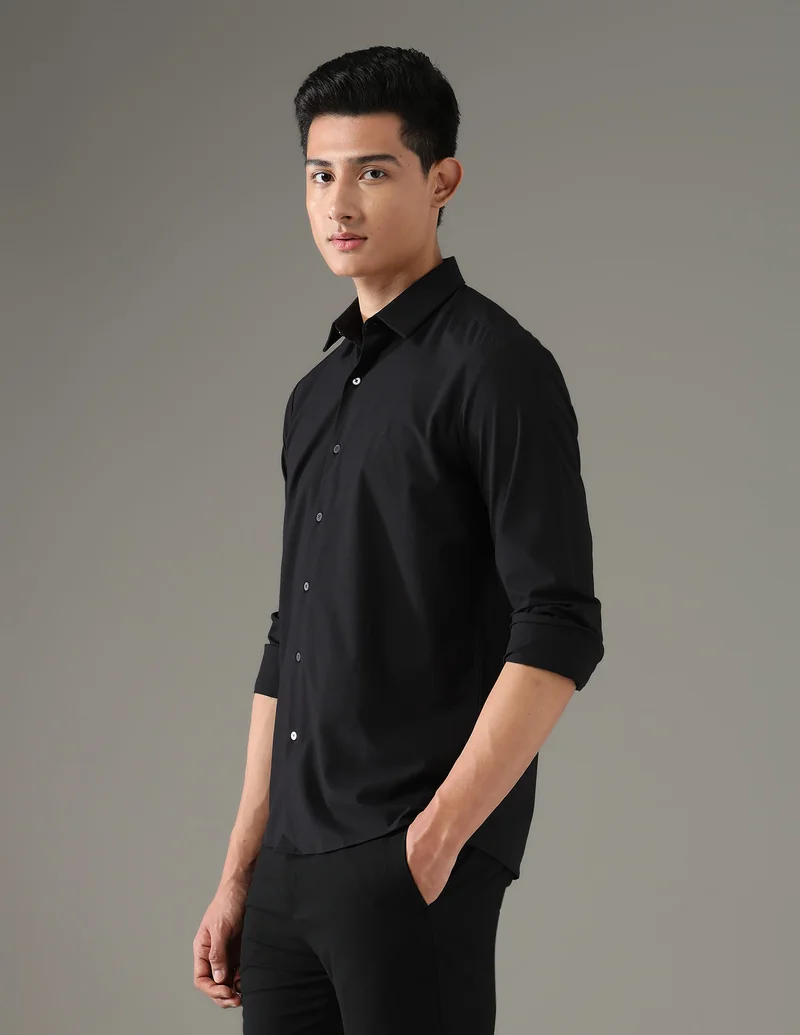 Arrow Black Slim Fit Seersucker Shirt for Men | Best Price UAE