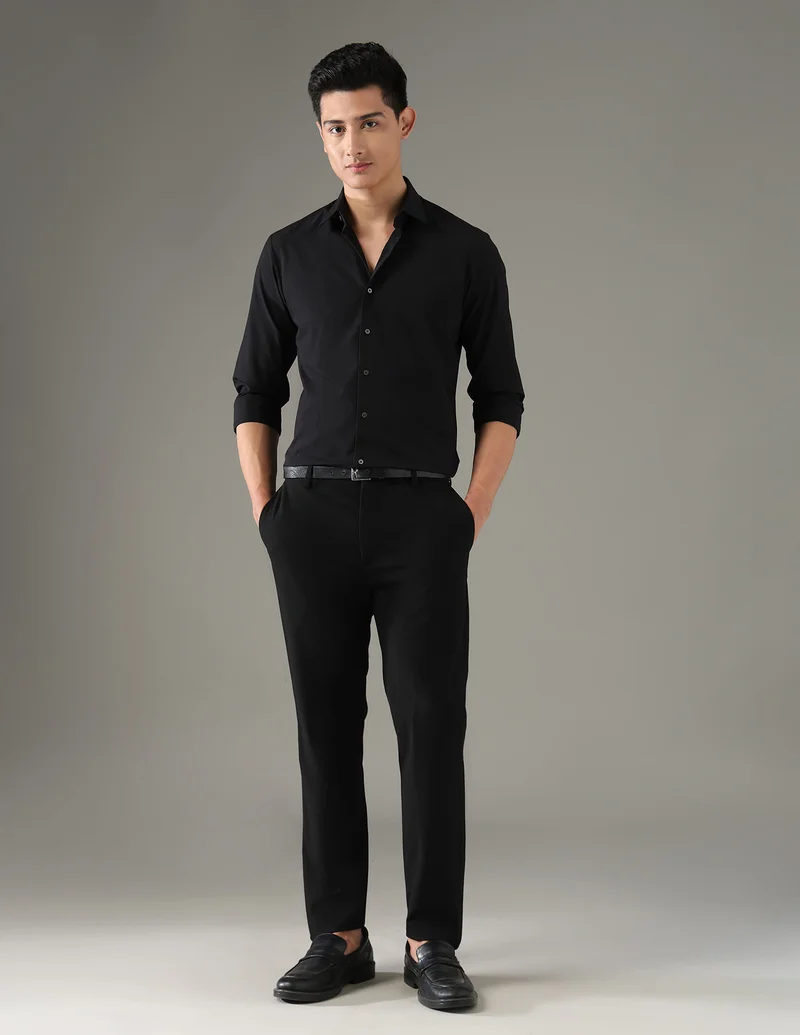 Arrow Black Slim Fit Seersucker Shirt for Men | Best Price UAE