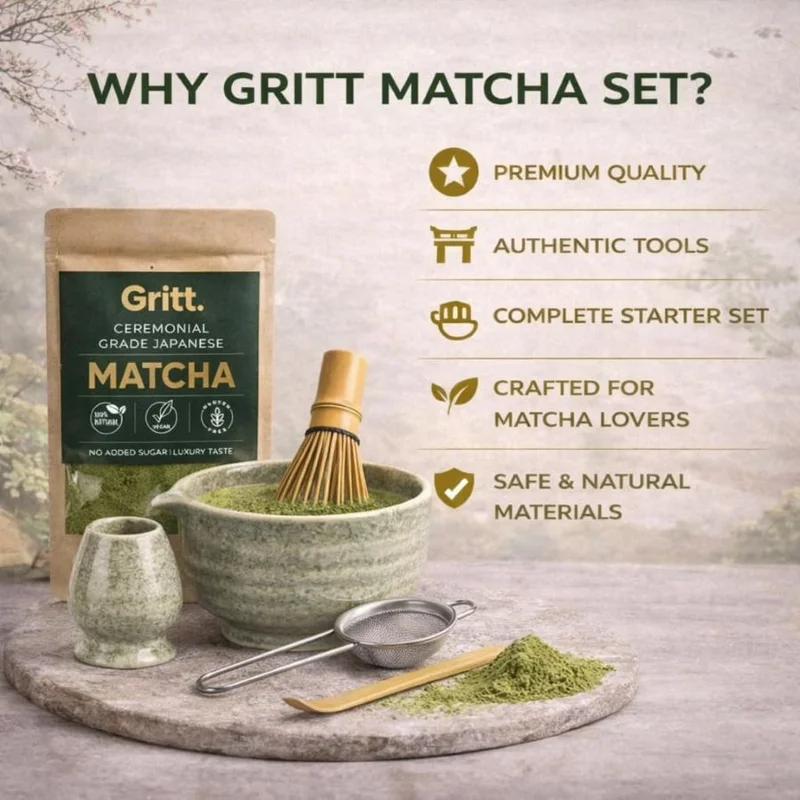 Gritt  Gritt Green Matcha Whisk Set – Japanese Matcha Tea Set (6 pieces)  | Best Price UAE