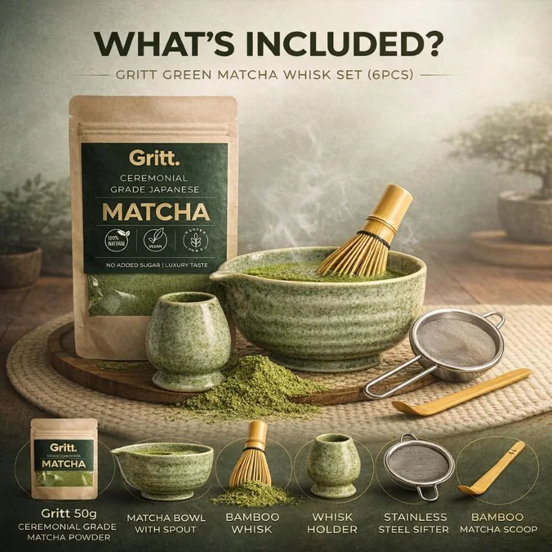 Gritt  Gritt Green Matcha Whisk Set – Japanese Matcha Tea Set (6 pieces)  | Best Price UAE