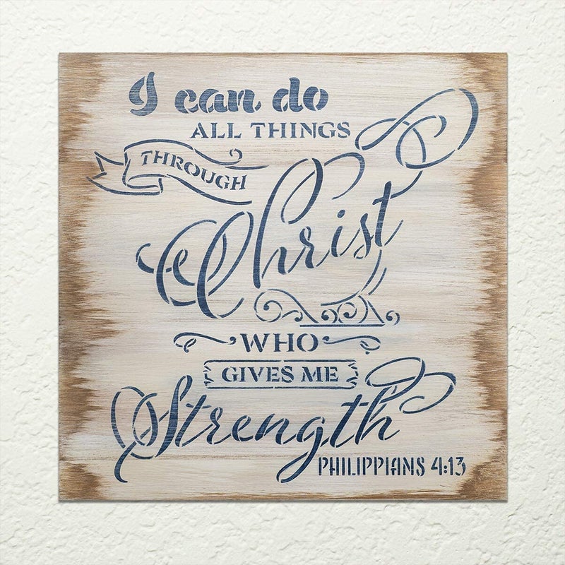 Ivanas I Can Do All Things Through Christ Script Stencil | Philippians 4:13 | DIY Faith Bible Verse Home Decor | Size (12 x 12 inch) - Image 2