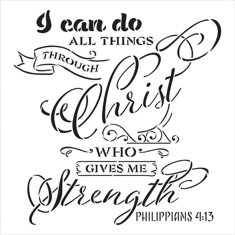 Ivanas I Can Do All Things Through Christ Script Stencil | Philippians 4:13 | DIY Faith Bible Verse Home Decor | Size (12 x 12 inch) - Image 3