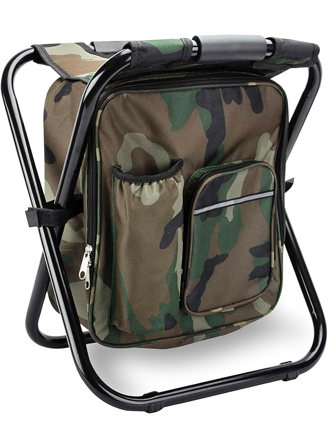 PROMASS Folding Stool Backpack Insulated Cooler Bag, Collapsible Camping Hunting Fishing Multifunction Chair With Front Pocket And Bottle Pocket For Outdoor Events, Hiking, Travel, Beach (Camouflage) - Image 1