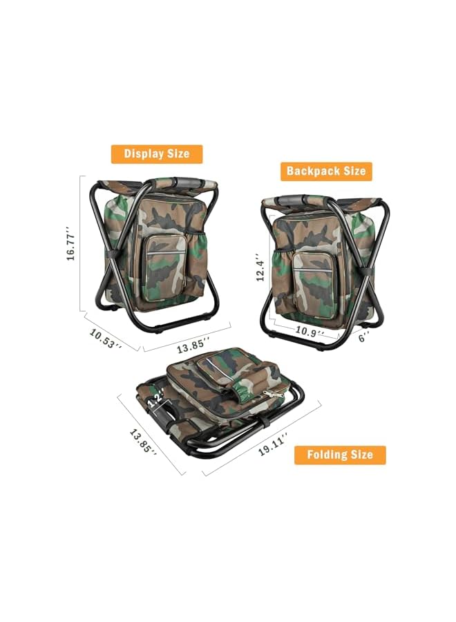 PROMASS Folding Stool Backpack Insulated Cooler Bag, Collapsible Camping Hunting Fishing Multifunction Chair With Front Pocket And Bottle Pocket For Outdoor Events, Hiking, Travel, Beach (Camouflage) - Image 2