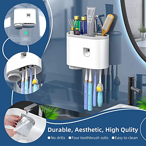 Tyzag Toothbrush Holder Wall Mounted, Toothbrush Holders for Bathroom, Toothpaste Dispenser with 4 Toothbrush Holder Hook (1 Cup) White - Acrylonitrile_Butadiene_Styrene - Image 5