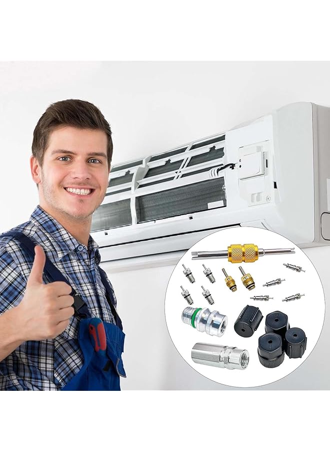 جويز مجموعة قلب صمام تكييف الهواء، مجموعة قلب صمام التبريد R12 R134A مع أختام تفلون، صمامات خدمة تكييف الهواء للتبريد، تتضمن أداة إزالة لصيانة نظام تكييف الهواء وتكييف الهواء في السيارة  - Image 5
