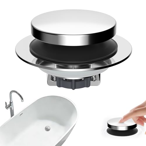 Hibbent 3 in 1 Metal Bathtub Drain Stopper Universal Pop Up Tub Stopper Bathtub Drain Hair Catcher Removable Filter Basket AntiClogging Drain Plug for 1524 Drain Brass Bullet Core Chrome - Image 1