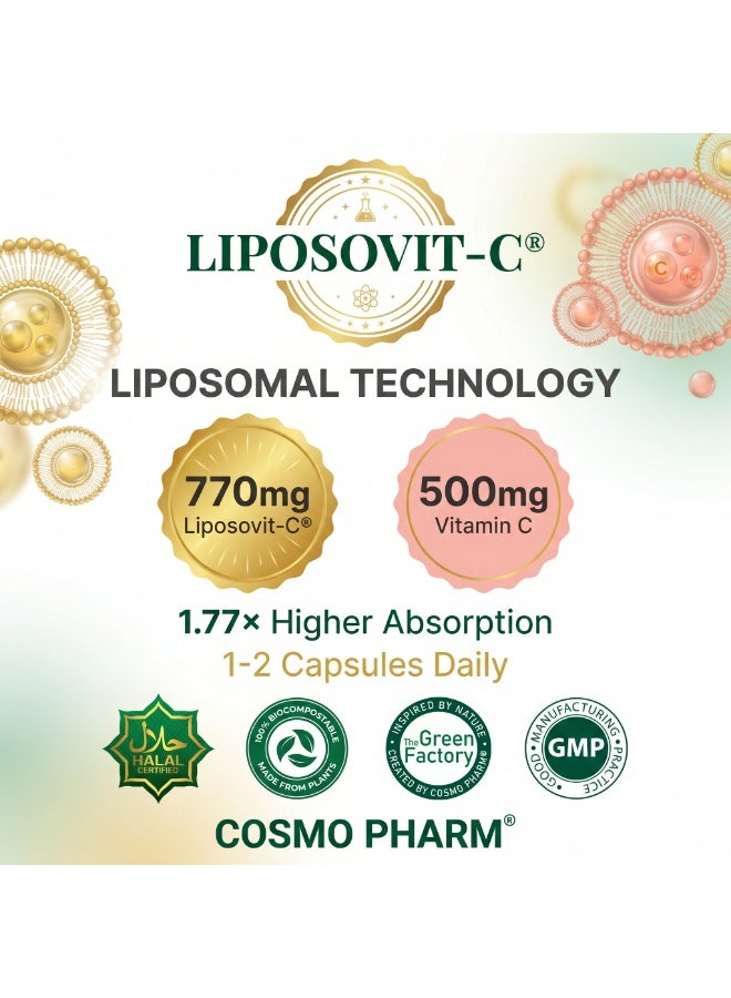 Cosmo Pharm Liposomal Vitamin C 500mg (equiv. 770mg) | Supports Immune Function & Collagen | 90 Vegetable Capsules - Image 5