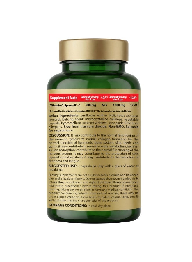 Cosmo Pharm Liposomal Vitamin C 500mg (equiv. 770mg) | Supports Immune Function & Collagen | 90 Vegetable Capsules - Image 2