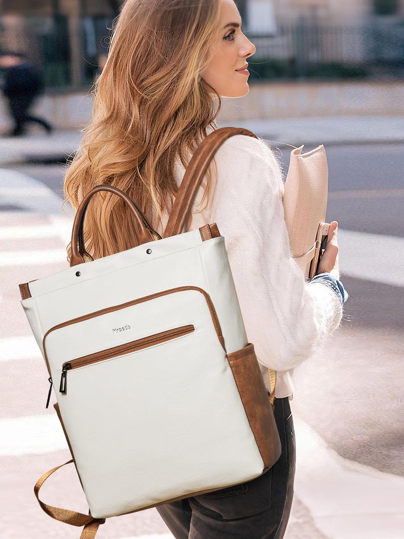 Mroede Leather Laptop Backpack for Women, Travel Backpack Purse Fits 15.6 Inch Laptop, Casual Daypack with Laptop Compartment for Teachers College Work Business Nurse Weekender, Beige Brown - Image 5