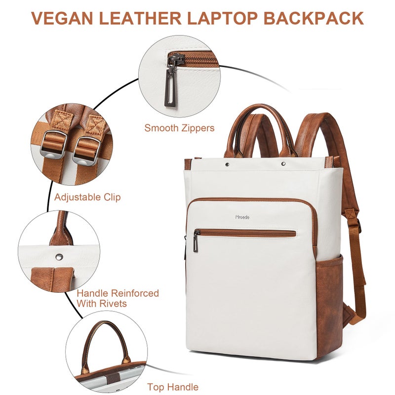 Mroede Leather Laptop Backpack for Women, Travel Backpack Purse Fits 15.6 Inch Laptop, Casual Daypack with Laptop Compartment for Teachers College Work Business Nurse Weekender, Beige Brown - Image 3