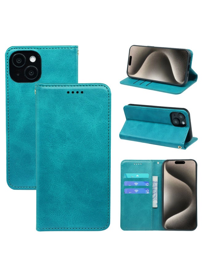 Generic Strong Magnetic Mini-bull Leather Phone Case For 14/se3 2022/For Iphone 13/12/11/7/xr Digital Computer Protective Cover-Color:Cyan-Applicable Model:For AppleFor Iphone 14 Pro 6.1  - Image 1