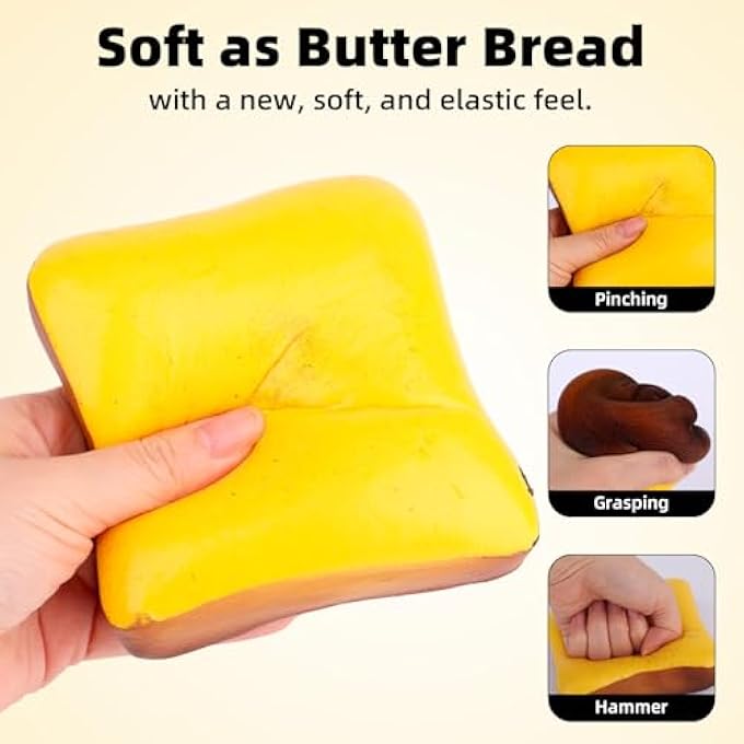 Sinbana Squeeze Bread Toy, 4.53x4.33in/11.5x11cm PU Memory Foam Slow-Rebounded Butter Bread Pinch Toy for Office School Lessening Restlessness and Calming Down - Image 4