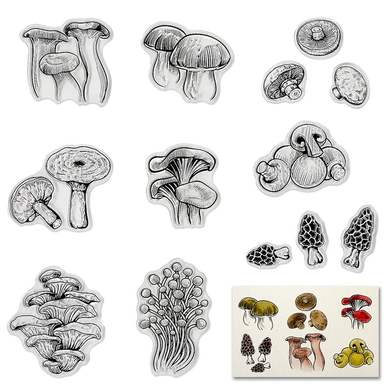 Hying Fall Thanksgiving Mushroom Clear Stamps for Card Making and Photo Album Decorations Autumn Mushroom Transparent Stamp Harvest Vegetable Plants Rubber Stamps Seal for DIY Scrapbooking