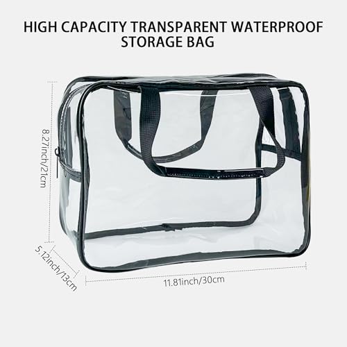 TotePrint PVC Clear Pure Color Transparent Large Zipper Cosmetic Pouch Travel Makeup Cosmetic Bag with Handle for Travel Bathroom Toiletry Organizer ClearBlack Handle - Image 3