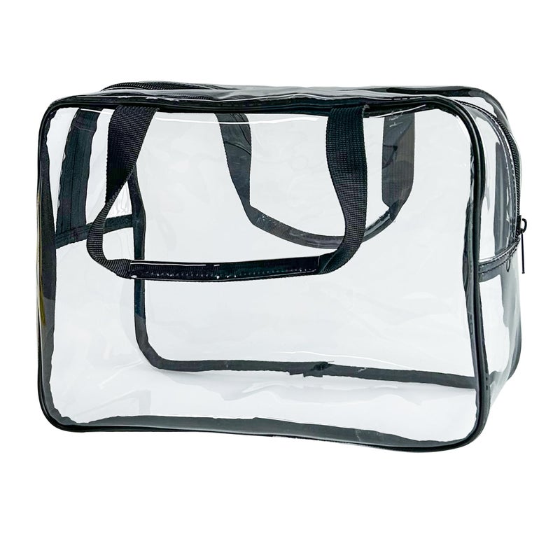 TotePrint PVC Clear Pure Color Transparent Large Zipper Cosmetic Pouch Travel Makeup Cosmetic Bag with Handle for Travel Bathroom Toiletry Organizer ClearBlack Handle - Image 2