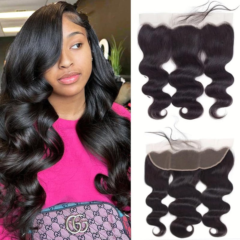 CHEEON 13x4 Transparent HD Lace Frontal 12 inches Brazilian Body Wave Human Hair 150% Density Brazilian Body Wave Frontal Natural Black Color
