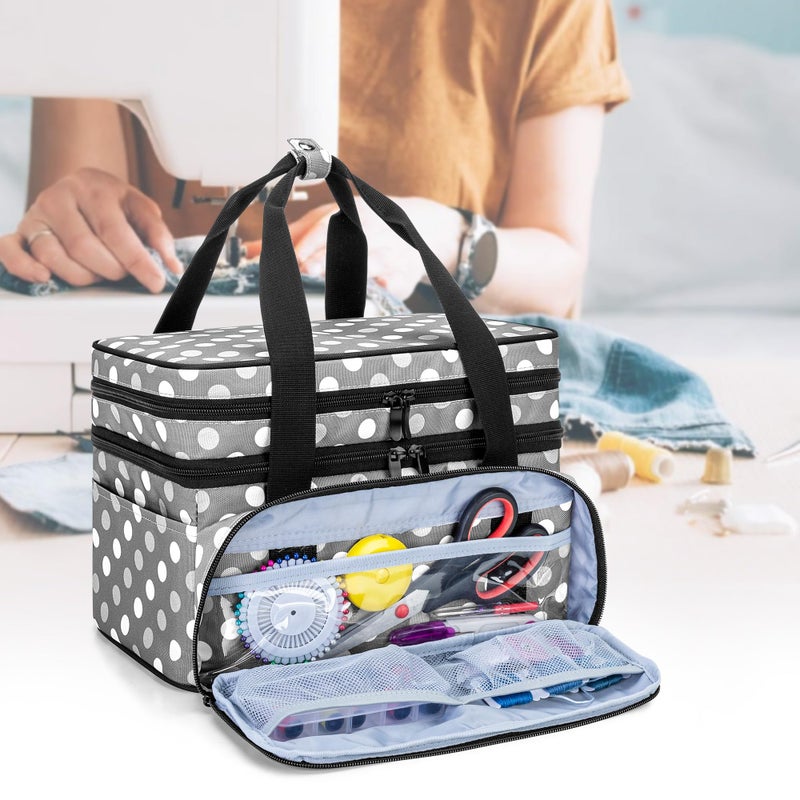 BAFASO Double Layer Sewing Accessories Organizer with 2 Detachable Pouches, Large Sewing Storage Bag for Sewing Tools (Bag ONLY), Polka Dots - Image 4