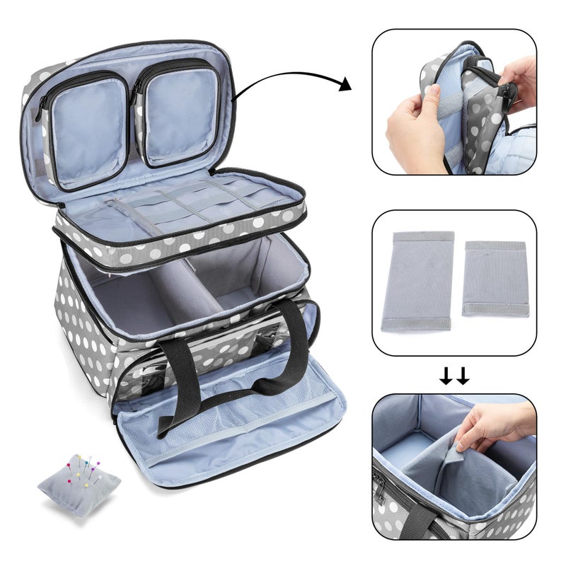 BAFASO Double Layer Sewing Accessories Organizer with 2 Detachable Pouches, Large Sewing Storage Bag for Sewing Tools (Bag ONLY), Polka Dots - Image 3