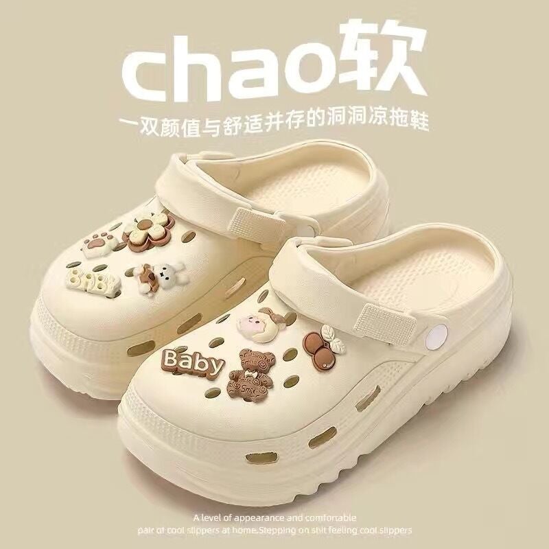 Thick-Soled Croc Shoes Womens Summer Outerwear 2025 New Anti-Slip Anti-Odor Beach Slippers Womens Summer 2406【caramel girl】 - Image 1