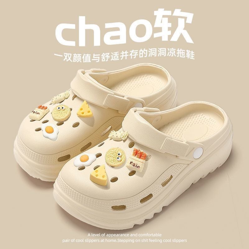 Thick-Soled Croc Shoes Womens Summer Outerwear 2025 New Anti-Slip Anti-Odor Beach Slippers Womens Summer 2406【caramel girl】 - Image 4