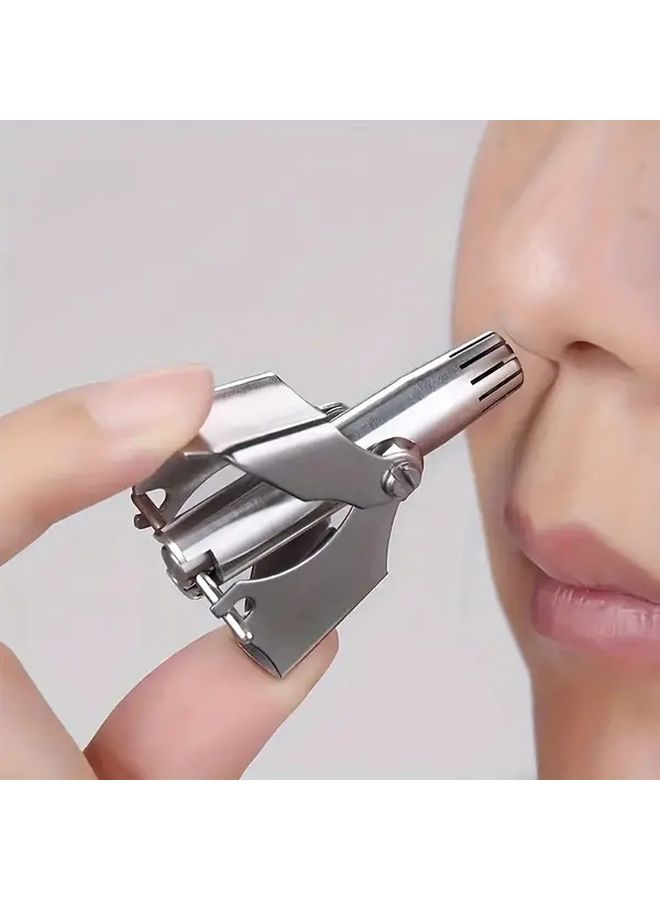 1pc Stainless Steel Manual Nose Hair Trimmer And Ear Hair Clipper Heavy Duty Washable Nasal Shaver With Cleaning Brush Portable For Men And Women Sensitive Beige - Image 2